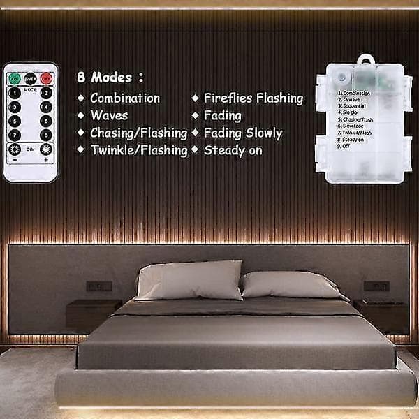 3m Battery LED Light with Remote Control, 90 LED Lights Waterproof, 8 Modes, Dimmable, Timer, Self-Adhesive, Cuttable (Warm White)