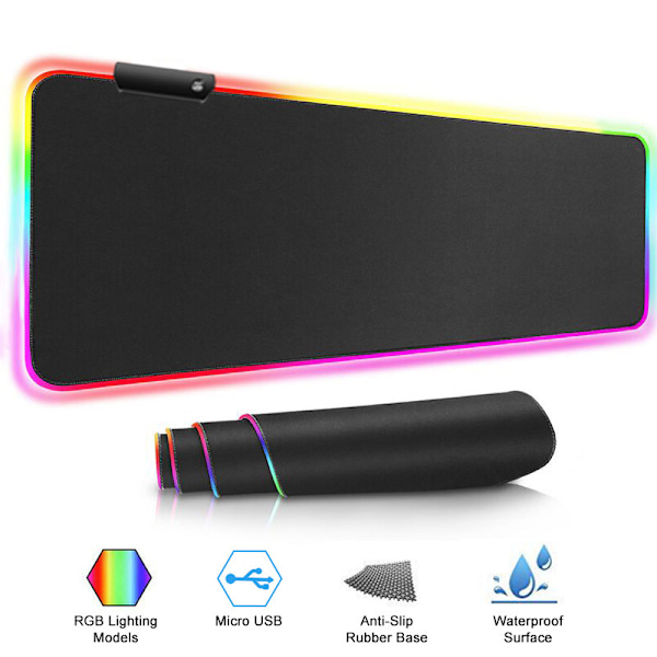 Gaming musemåtte med LED-lys - RGB - Vælg størrelse 80x30 cm