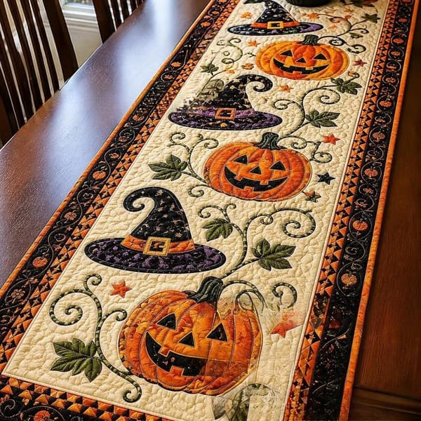 Sæt med borddekorationer til efterår og Halloween 35x120cm Autumn Halloween Tablecloth - A