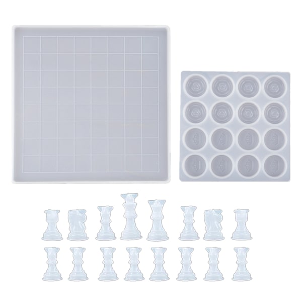 Schackbräde Silikon Resin Form Set med Schackpjäser Drottning Schackpjäser Formar för Familjefester DIY Hantverk Gör Brädspel{HH}
