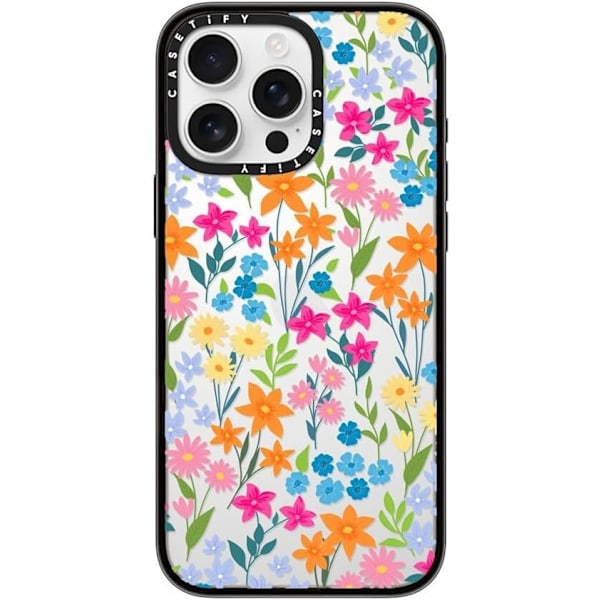 CASETiFY Compact iPhone 16 Pro Max Cover [1,2 m. 2X Militær Standard Drop Beskyttelse/Slank/Letvægt] - Lyse Forårsblomster - Klar Sort