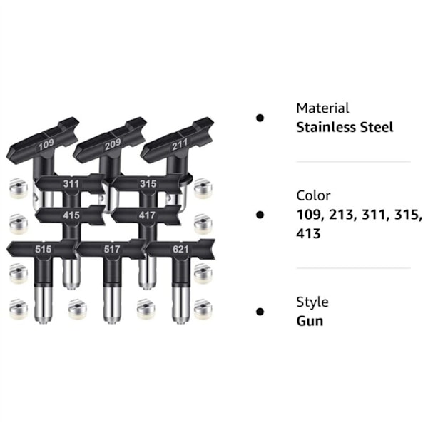Käännettävät maaliruisku suuttimet Airless-maaliruiskulle 109, 213, 311, 315, 413