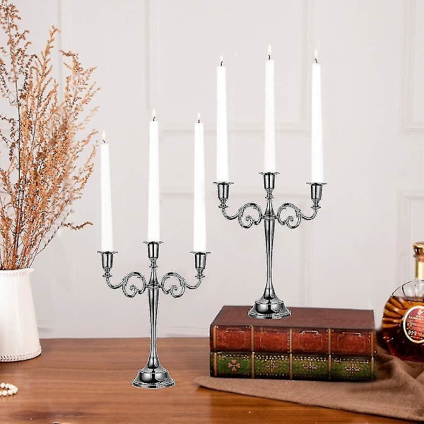 3-Arms Metall Lysestake Sølv Europeisk Elegant Lysestake Lysestakeholder for Bryllup Spisebord Julebord Hjem Dekor Svart