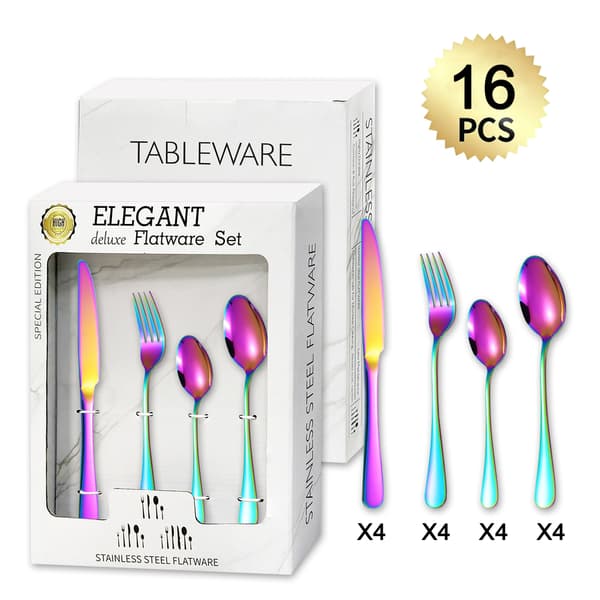 24-dele kniv-, gaffel- og skesæt i rustfrit stål med steakknive - gaveæske med vindue [16pcs] Silver