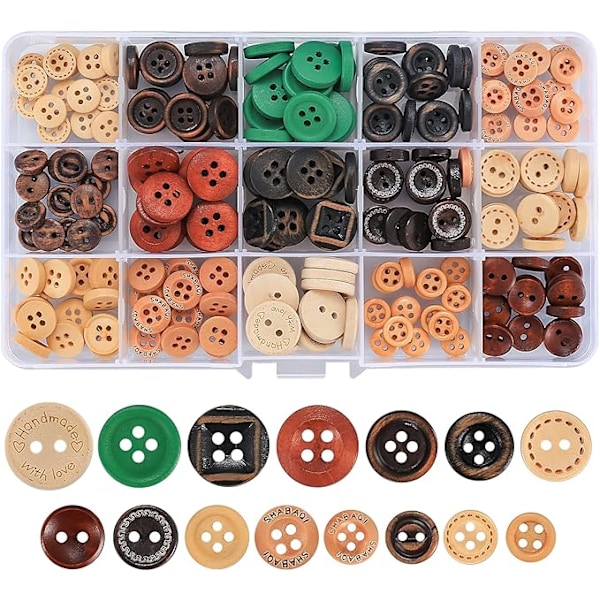 Sekalaisia 225 Puunappia Käsintehty DIY Paita Napit 13mm 15mm Monikokoisia