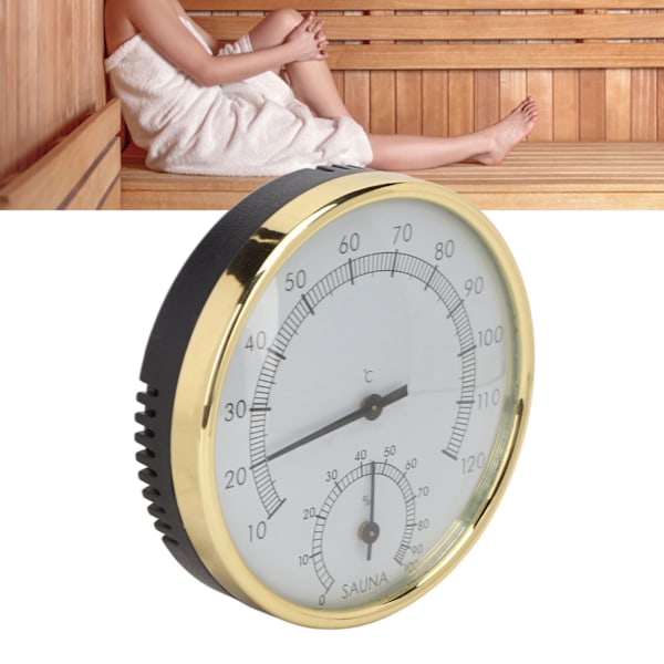 Saunatermometer til vægmontering med klar skala, fysisk induktion, rustfrit stål hygrometer