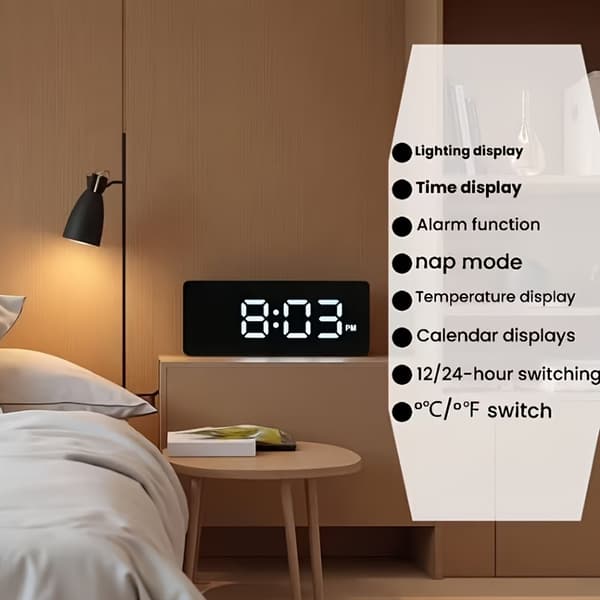 1 st Digital Väckarklocka för Sovrum | Driven, Stor Display, Temperatur- och Timerfunktioner, Justerbar Ljusstyrka, Multi-läge, Idealisk för Kontor, Hem Blue