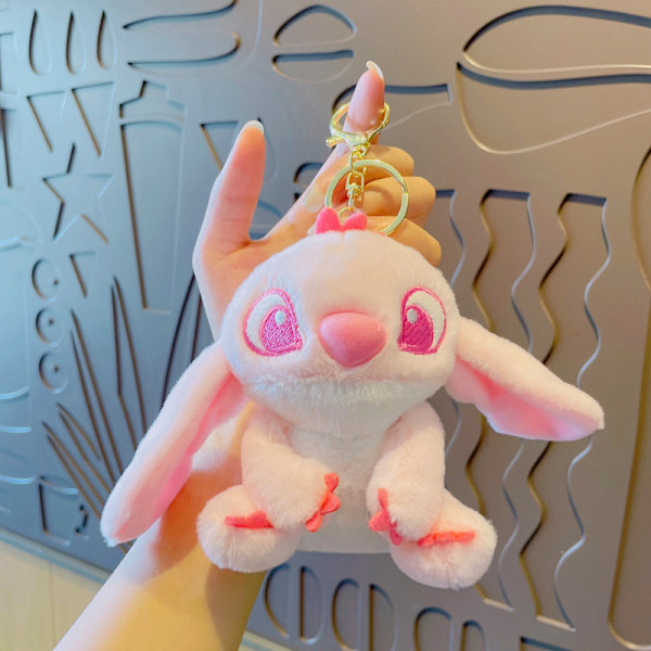 Tecknad Kuromi docka skolväska hänge docka plyschleksak par nyckelring väska hänge New Plush Pink Stitch 11cm (with keychain)