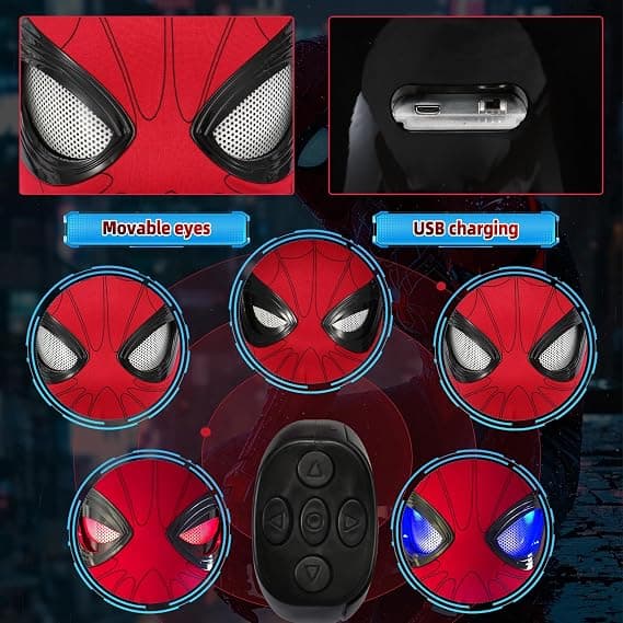 Spider-Man 1:1 Remote Control Elastic Mask with Movable Eyes for Cosplay (Chin Control)