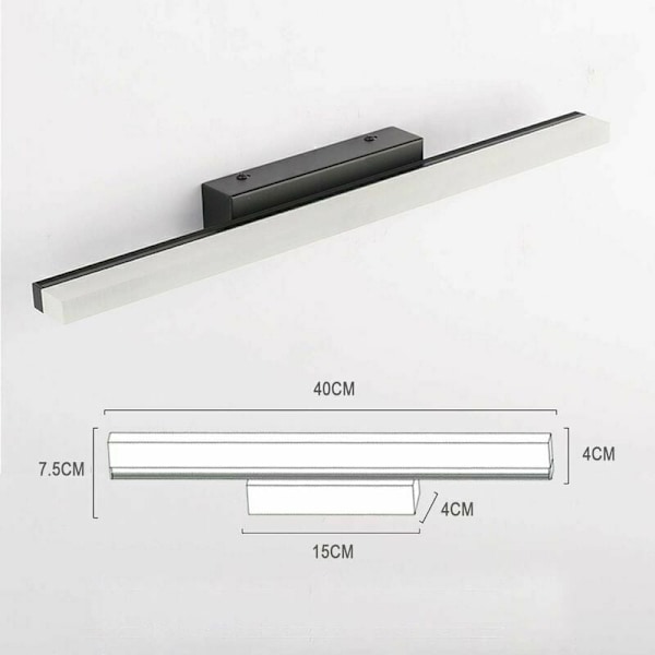 LED badrumslampa 40 cm kallvit 9 W 6000 K svart inomhus badrumslampa badrumsbelysning 800 lm ej dimbar [energiklass F]