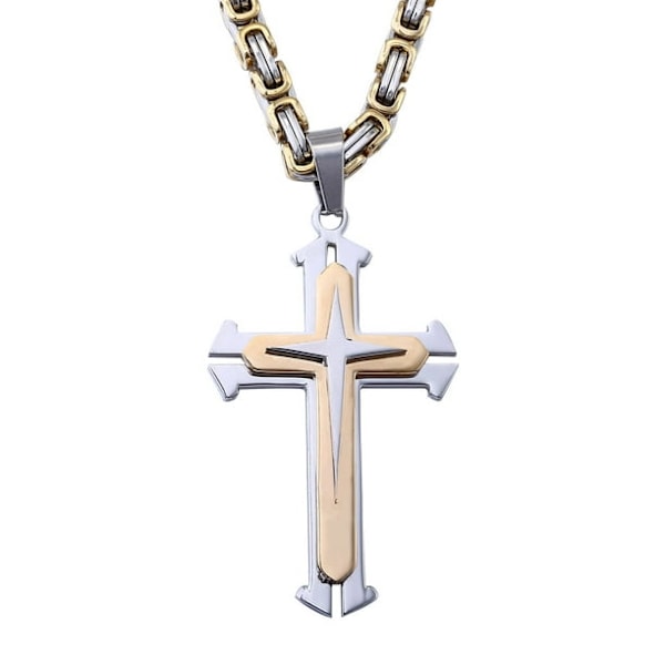 Guld multilayer rostfritt stål kors halsband smycken domine{hh}