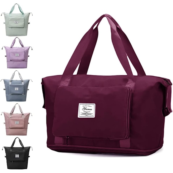 Stor sammenfoldelig rejsetaske, let og vandtæt håndbagagetaske med fast rem, tør og våd adskillelse sammenfoldelig rejse navy purple