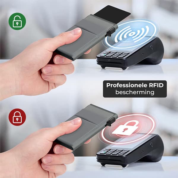 RFID-blokkerende kortholder med uttrekkbar stropp for menn og kvinner - Svart Grå