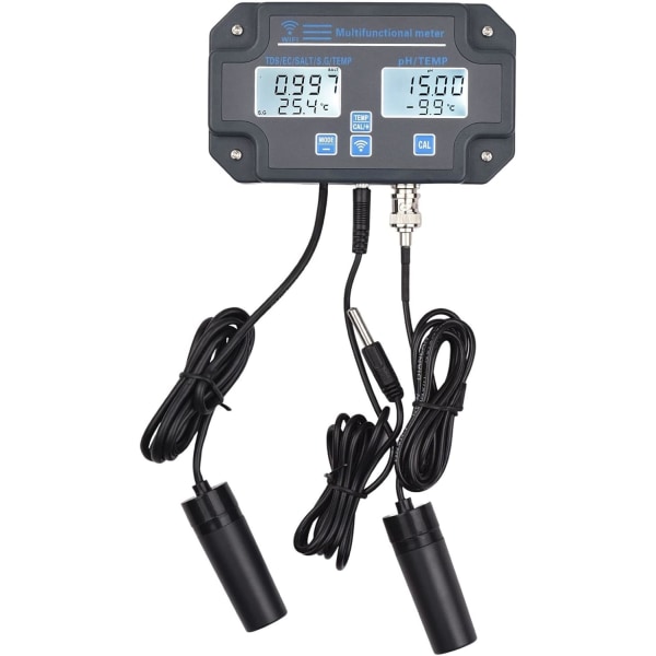 Väggmonterad WiFi digital vattenkvalitetstestare - 6-i-1 vattenanalysator: pH, EC, TDS, salt, specifik vikt, temperatur