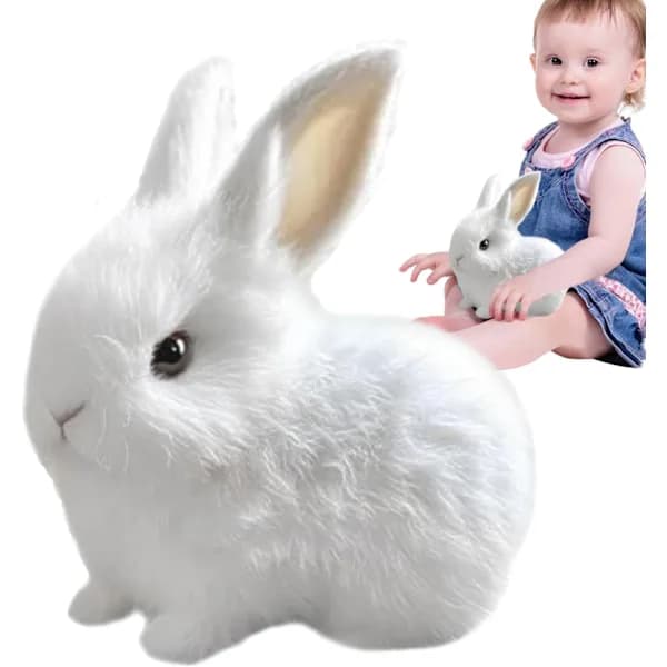 Interactive Rabbit Plush Toy, Realistic Hopping Rabbit Toy, Interactive Rabbit Toy for Easter, Electric Rabbit Toys (Pink) White-Happy
