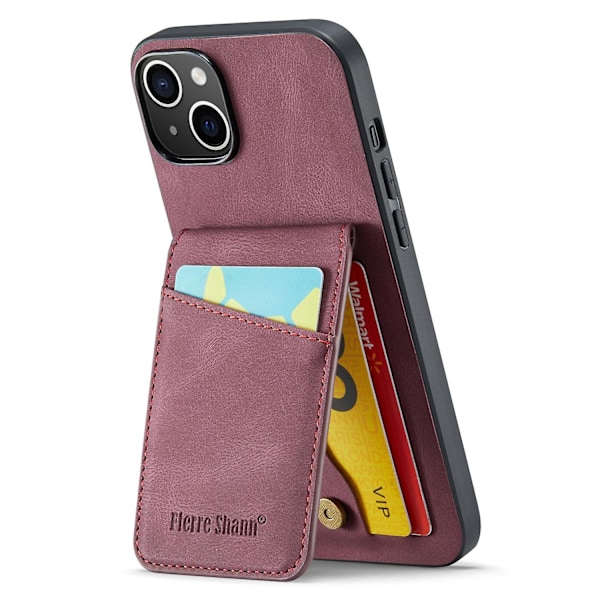 FIERRE SHANN Korthållare Telefonfodral för iPhone 13 RFID-blockering PU Läder+TPU Ställskydd Red