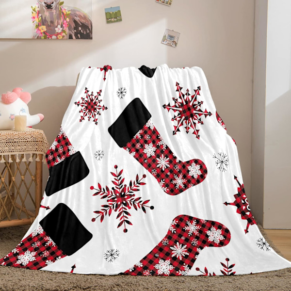 Juleplaid 127,70 x 152,40 cm Juleplaid Rød Snefnug Buffalo Plaid Design Tæppe Patchwork Juletema Plaid (Plaid, Rød)