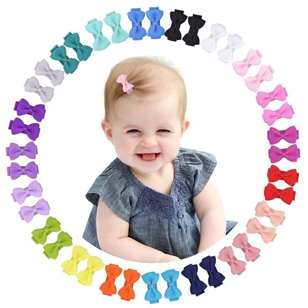Hårspenner med sløyfer for babyjenter, mini, fullt foret, grosgrain-bånd, 3 cm små hårspenner med sløyfe, 40 stk (20 farger i par) {HH}