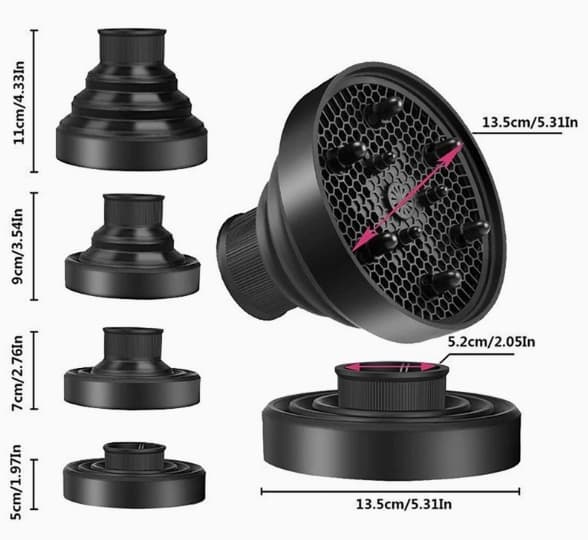 Universal Hårføner Diffuser Feste Sammenleggbar Bonnet Hette for Voluminøs Krøllete Hårstyling Blå