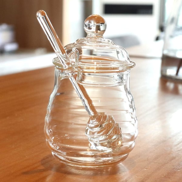250 ml honungsburk och set glasdippare mini burkar sked{F2}