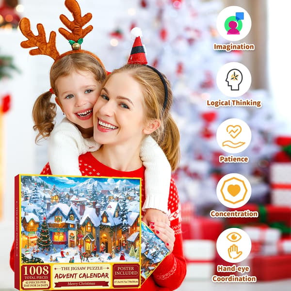 Adventskalender Jule Nedtelling Puslespill 1008 Brikker for Voksne og Barn