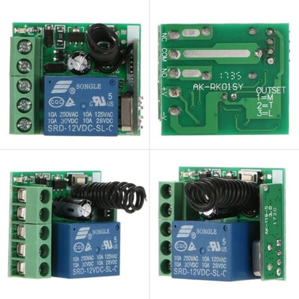Svart hus DC 12V enkelkrets liten modell fjernkontrollhus med 2 fjernkontroller Modellnr. AK-RK01SY-12+AK-J027 4PDB4M60P