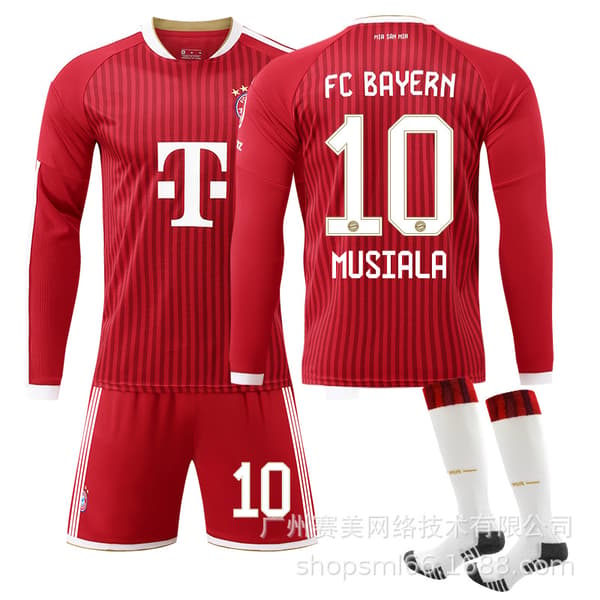 Fodboldtrøje Langærmet Bayern München Sæt med numre 26 27 9 17 10 til mænd kvinder No size sock protector M