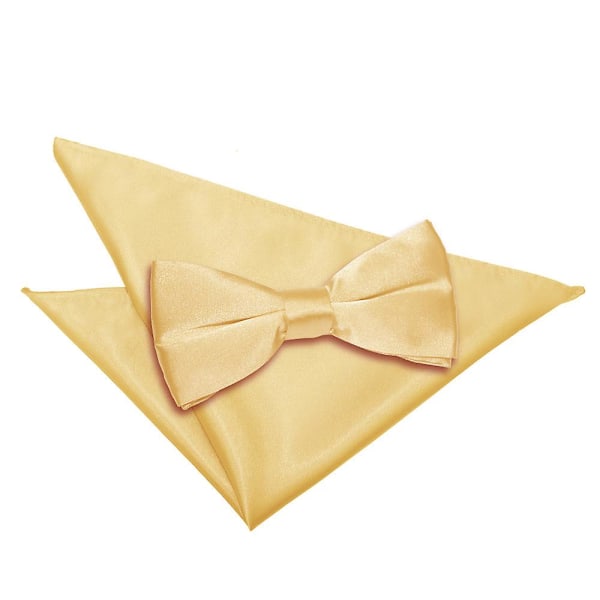 Ljusgul Enfärgad Satin Fluga och Bröstnäsduk Set{HH}