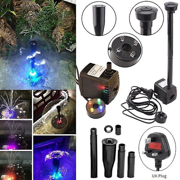 Sähköinen suihkulähdepumppu 600l/h 4 LEDillä ulkopuutarhan kalalammikkoon BY{hh} US Plug