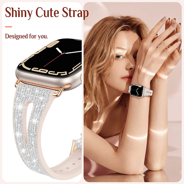 For Bling Tynn Rem for Apple Watch Remmer 41mm 40mm 38mm Serie 7 SE 6 5 4 3 2 1, Kvinner Silikon Glitter Rem Tilbehør Kompatibel med iWatch Al