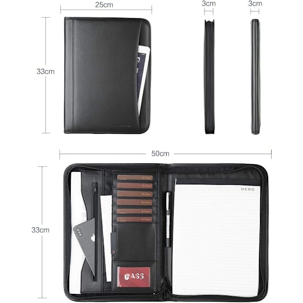 A4 Leather Portfolio, Document Holder, Leather Briefcase for Office