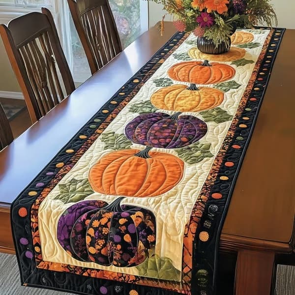 Sæt med borddekorationer til efterår og Halloween 35x270cm Autumn Halloween Tablecloth - A
