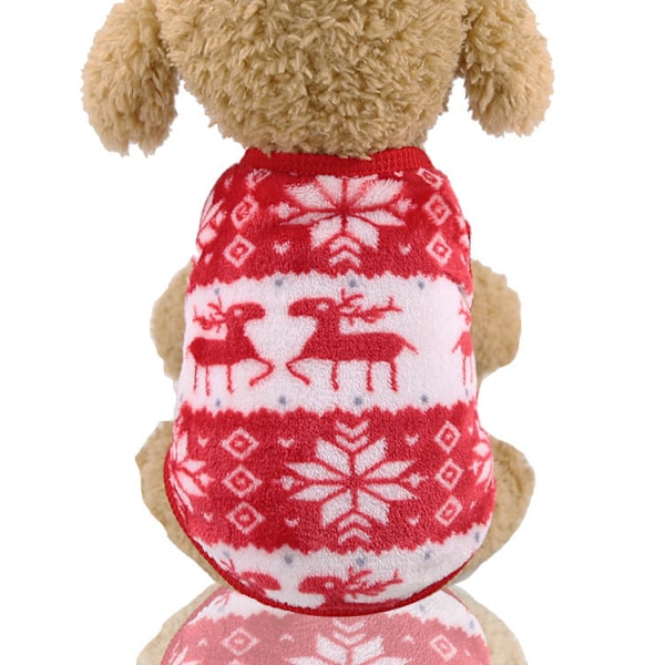 Husdjurskläder Knapp Fyra Ben Flanell Varm Färgglada Ränder och Prickar Valp ärmlös röd Puppy sleeveless red elk XL back length 40cm