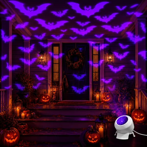 Dynamisk fladdermusprojektorlampa USB-driven 360 roterbar projicerar lila fladdermusväggmönster för sovrum vardagsrum skräckfester Halloween-dekor Bat