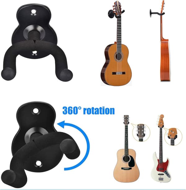 2-pack gitarrväggfästen - Metallväggkrokar för akustisk elbas - Instrumentdisplay och förvaringshållare