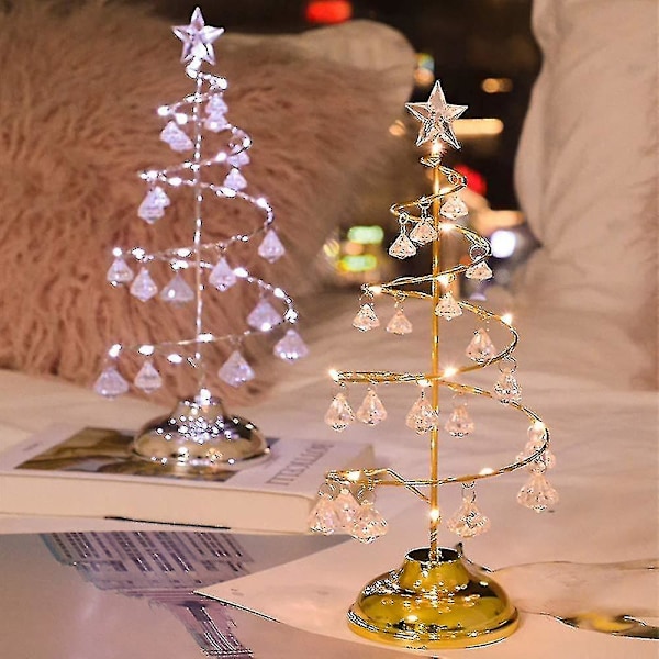 Metallisk juletreformet LED-bordlampe Lys opp juletreet med krystall anheng nattlys for soverom silver