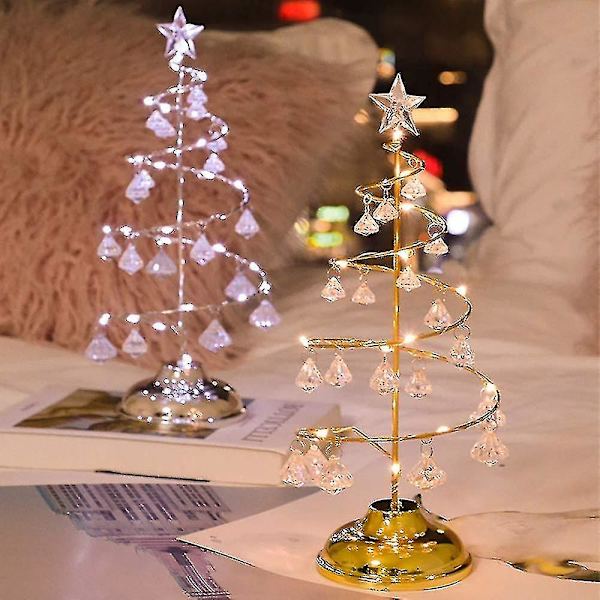 Metallisk julgransformad LED-bordlampa Ljusa upp julgranen med kristallhänge nattlampa för sovrummet silver