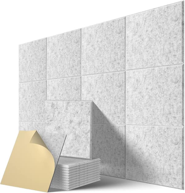 12-pack Självhäftande Akustikpaneler 30x30x1cm Högdensitet Polyester Ljudabsorption Ljudreducering Väggdekor Silvergrå
