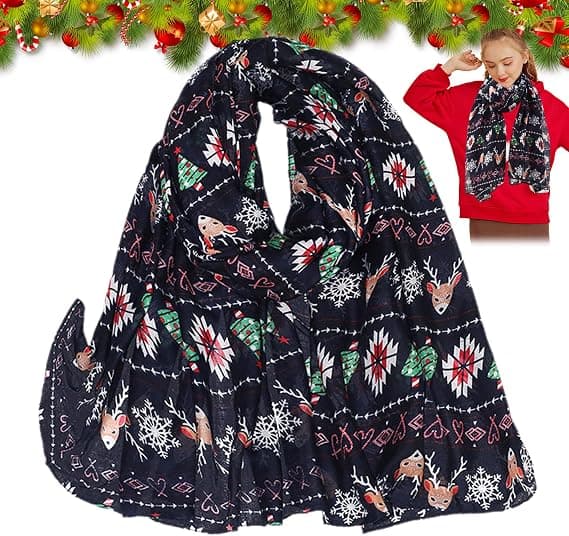 Dame Tørklæde - Jule-tema Sjal - 180x90cm - 100% Polyester Fiber - Rensdyrmønster