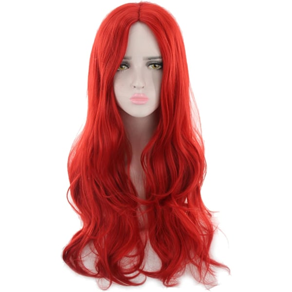 75 cm Lång Röd Lockig Peruk för Kvinnor, Lång Röd Cosplay Peruk för Fest Cosplay Halloween Anime (C-Röd), 75 cm
