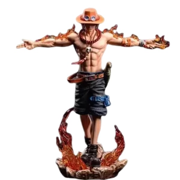 28cm One Piece Ace Anime Figur Portgas D Ace Figurer Actionfigurer Gk Figur Pvc Med Lys Statue Modell Julegave with box