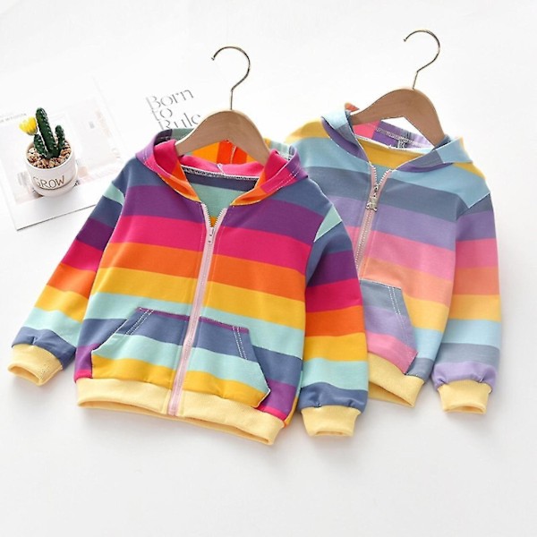 Hættetrøje med Langærmet Regnbue Sweatshirt Casual Lynlås Hættetrøjer Børn Pige - Perfekt Lys Regnbue Light rainbow 90 cm