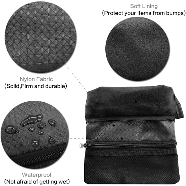 Golfbag Bollhållare Värdefull för Män Kvinnor, Golf Förvaring Dragkedja Handväska Ficka med Utrustningsklämma Krok för att Fästa Väska QD Black