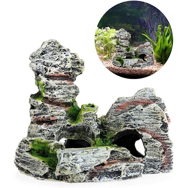 2 stk. Akvariedekorationer Grønt Græs Reje Skjulested Resin Akvarietilbehør Resin Akvariehule 11 x 9 x 11 cm, 10 x 5,5 x 10 cm.