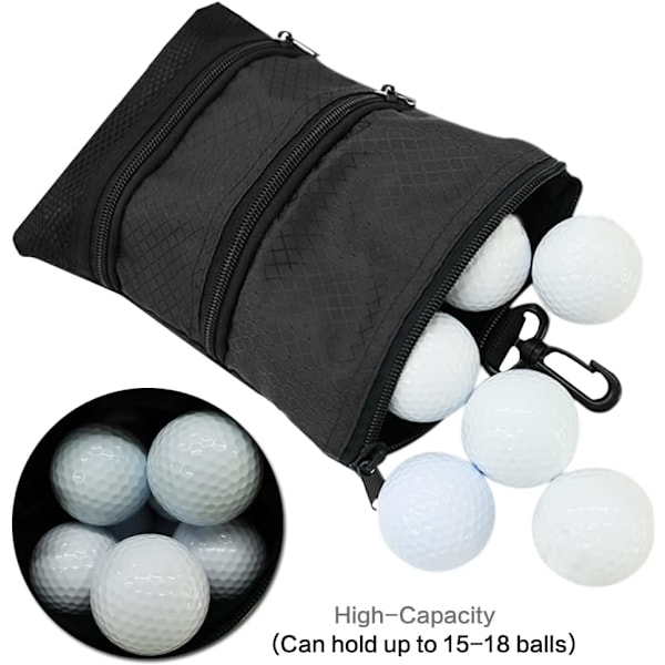 Golfbag Bollhållare Värdefull för Män Kvinnor, Golf Förvaring Dragkedja Handväska Ficka med Utrustningsklämma Krok för att Fästa Väska QD Black