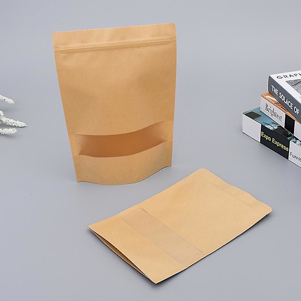 100 stk Kraftpapirposer med selvforsegling for matoppbevaring, emballasjeposer, sikre forseglede poser