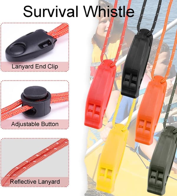 Nöd visselpipa 4-pack 120dB Hög säkerhetsvisselpipa med reflekterande rem Vattentät för camping Vandring Utomhusöverlevnad