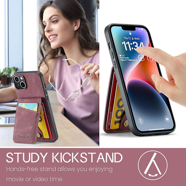 FIERRE SHANN Korthållare Telefonfodral för iPhone 13 RFID-blockering PU Läder+TPU Ställskydd Red
