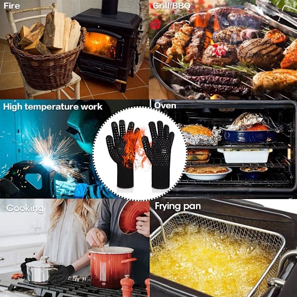 Grillhandsker Ovnvanter Varmebestandige Op Til 800°C Madlavningshandsker (Sort)