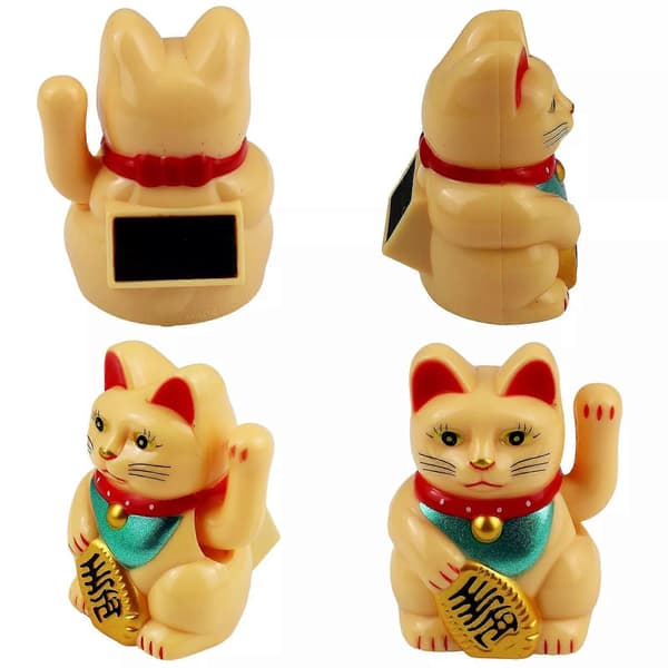 Lyckokatt Mini Maneki-neko Heiluttava Kissa Aurinkoenergia 5cm (LGL) Beige